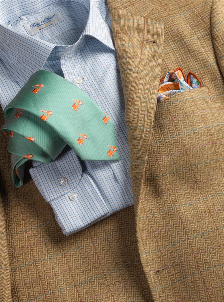 Straw Sport Coat with Multi-Colored Windowpanes in Wool, Silk, and Linen