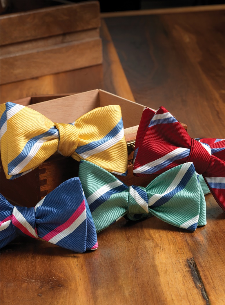Silk Double Striped Bow Tie in Yellow