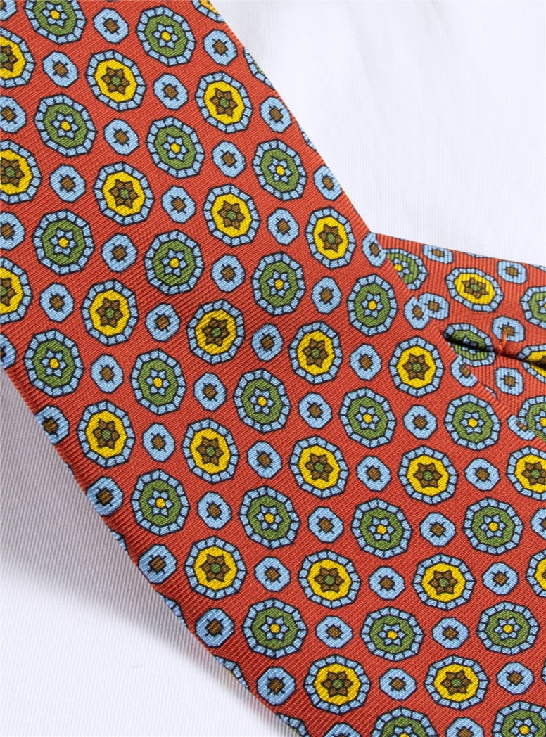 Silk Neat Print Tie in Chilli