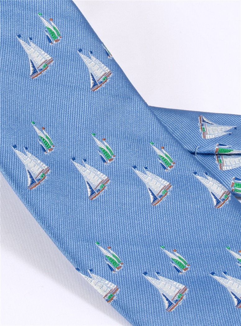 Jacquard Woven Sailboat Tie in Sky