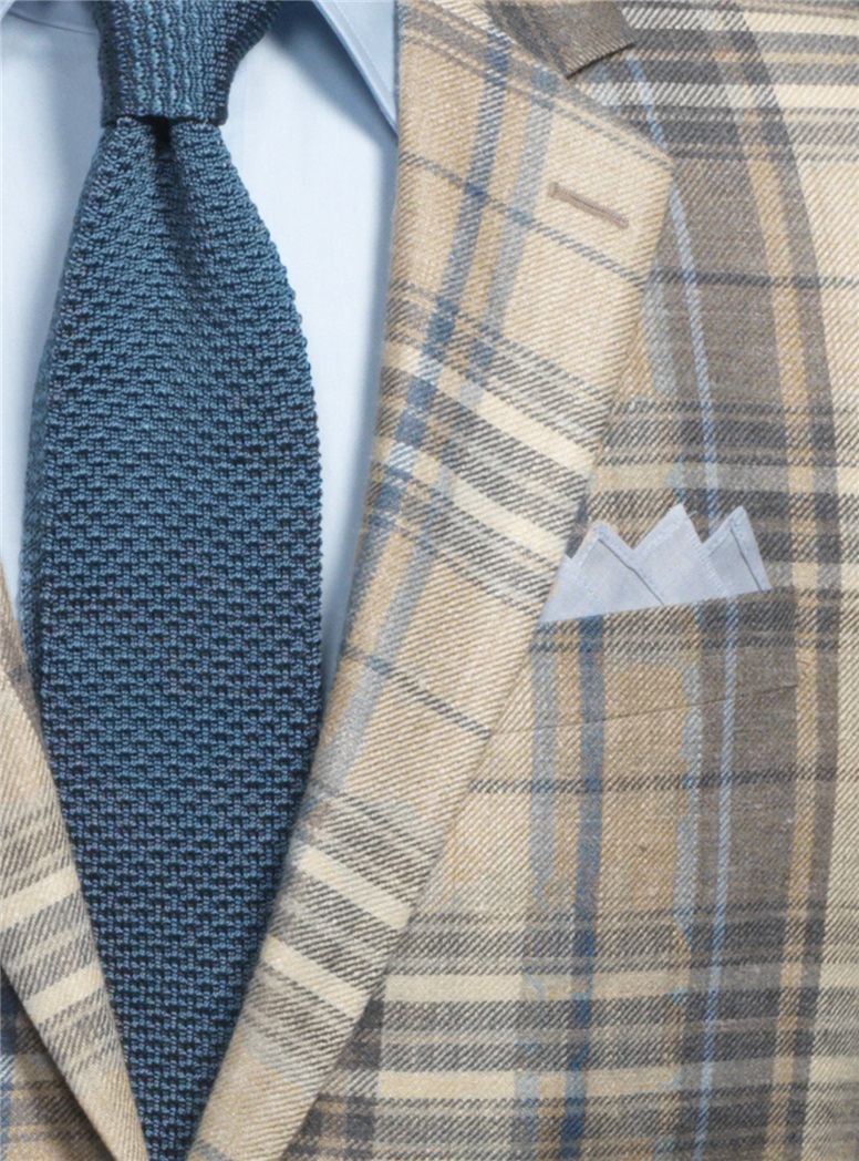 Sand and Grey Glen Plaid Sport Coat in Silk and Linen