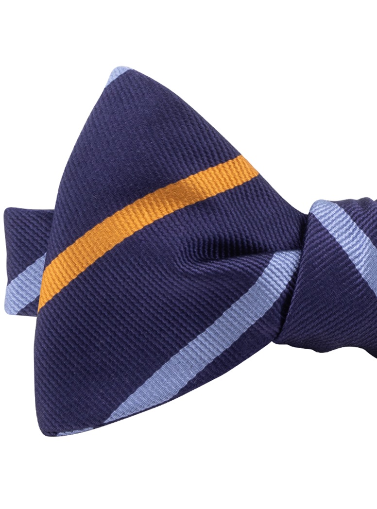 Silk Bar Striped Bow Tie in Navy
