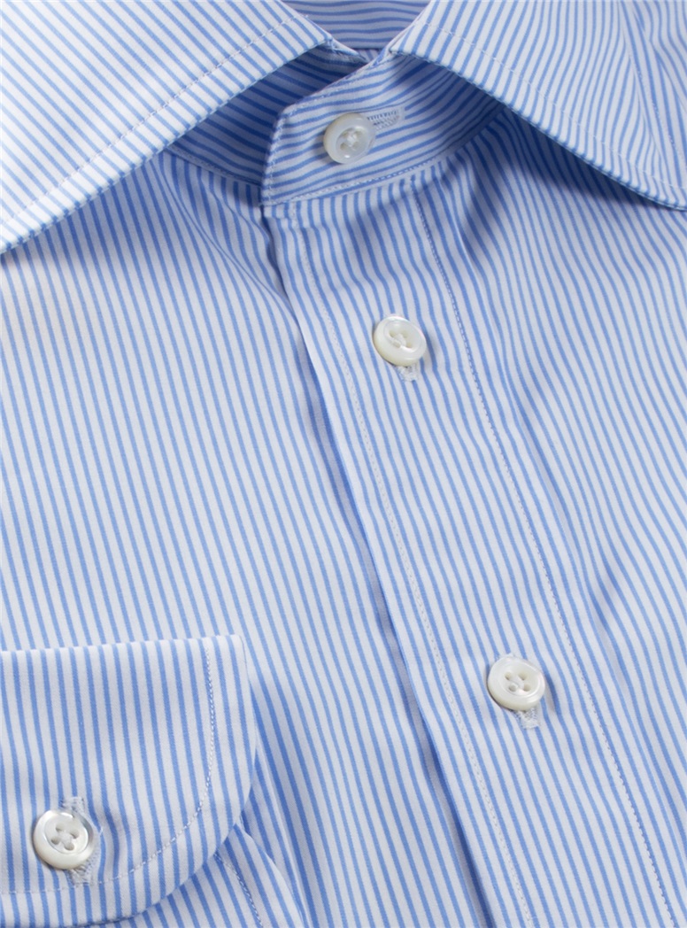 Sky Blue & White Stripe Spread Collar Travel Shirt