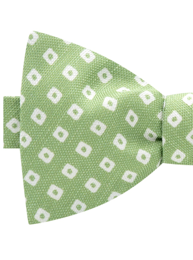 Silk and Linen Diamond Printed Bow Tie in Pistachio