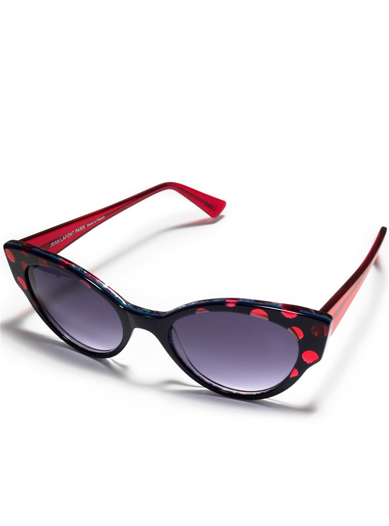 Cateye Sunglasses in Navy with Red Dots