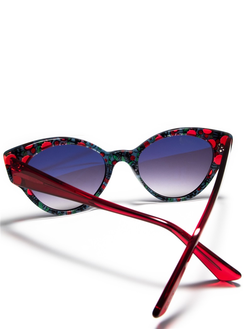 Cateye Sunglasses in Navy with Red Dots