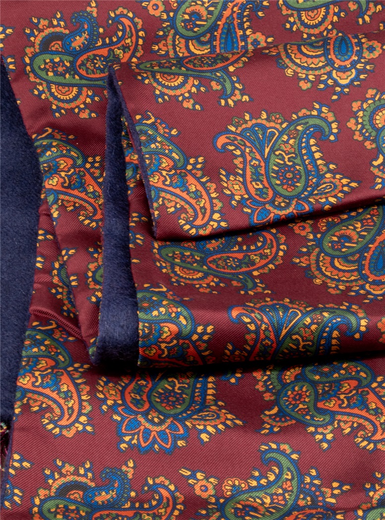 Silk Paisley Printed Scarf in Wine