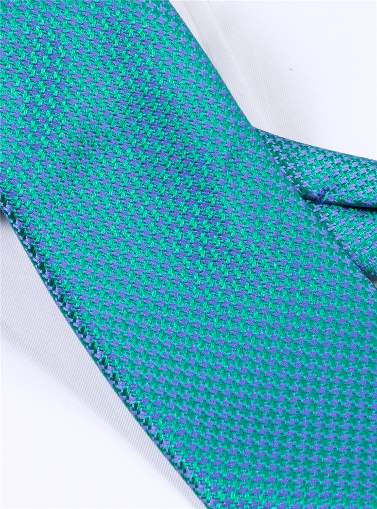 Silk Basketweave Tie in Azure and Fern