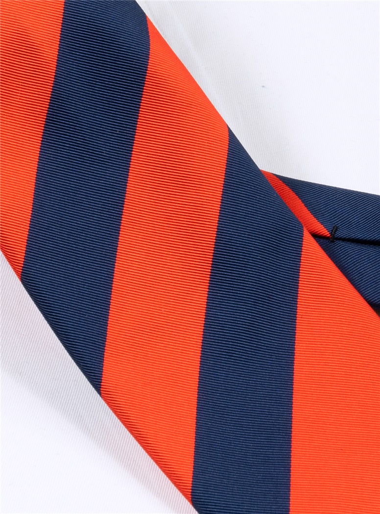 Mogador Block Striped Tie in Tangerine and Navy