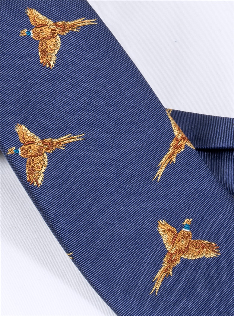 Silk Woven Pheasant Tie in Royal Blue