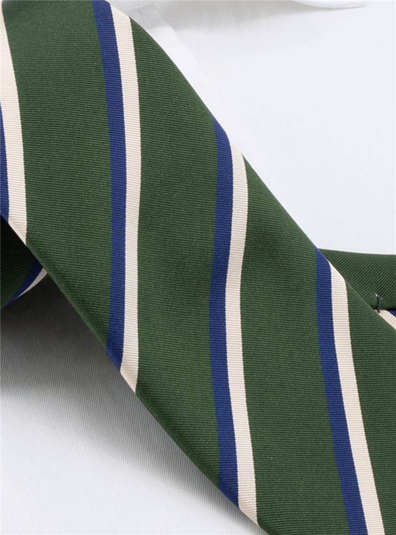 Mogador Silk Double Striped Tie in Forest