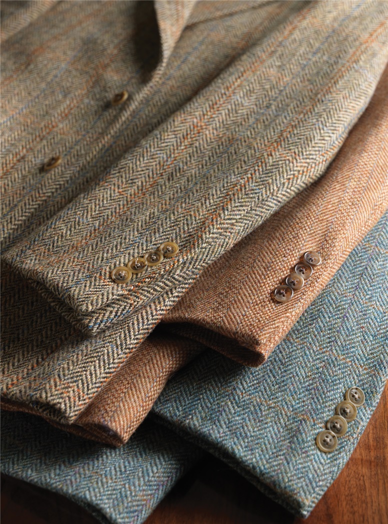 Blue Herringbone Harris Tweed Sport Coat