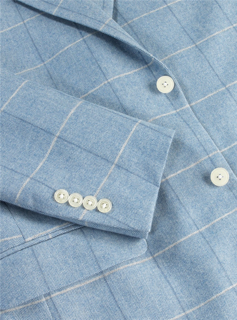 Light Blue Herringbone with Blue and White Windowpane Sport Coat