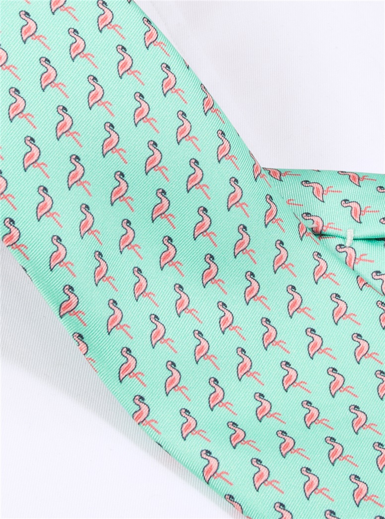 Flamingo Printed Tie in Aqua
