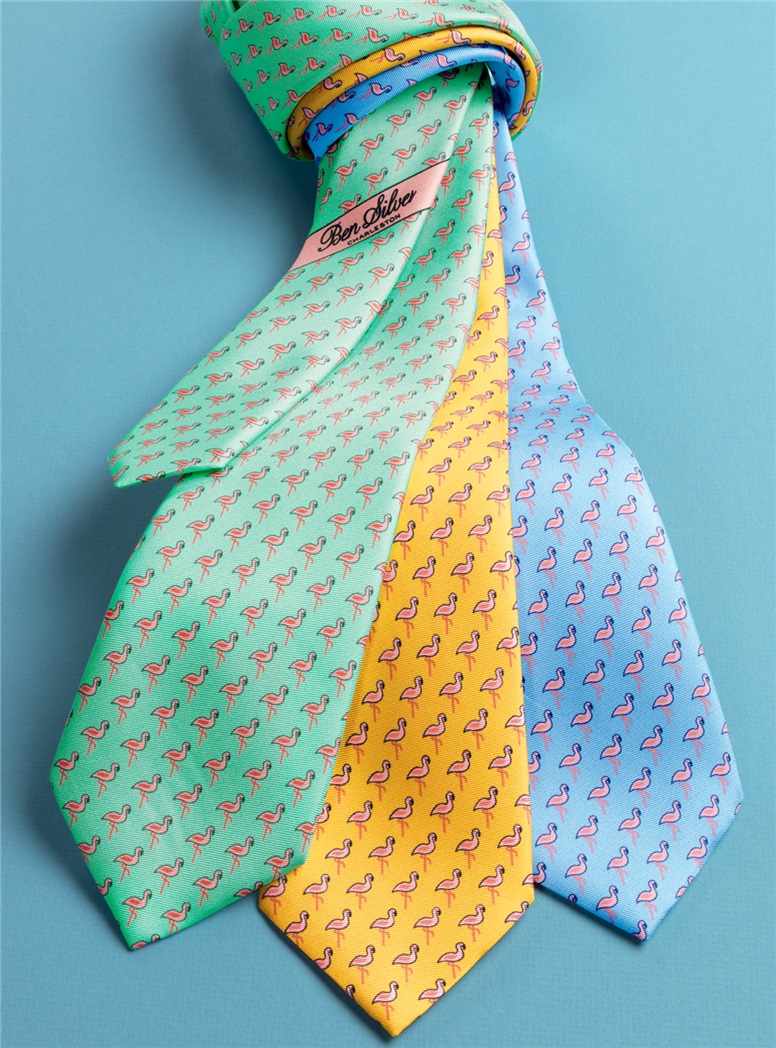 Flamingo Printed Tie in Aqua