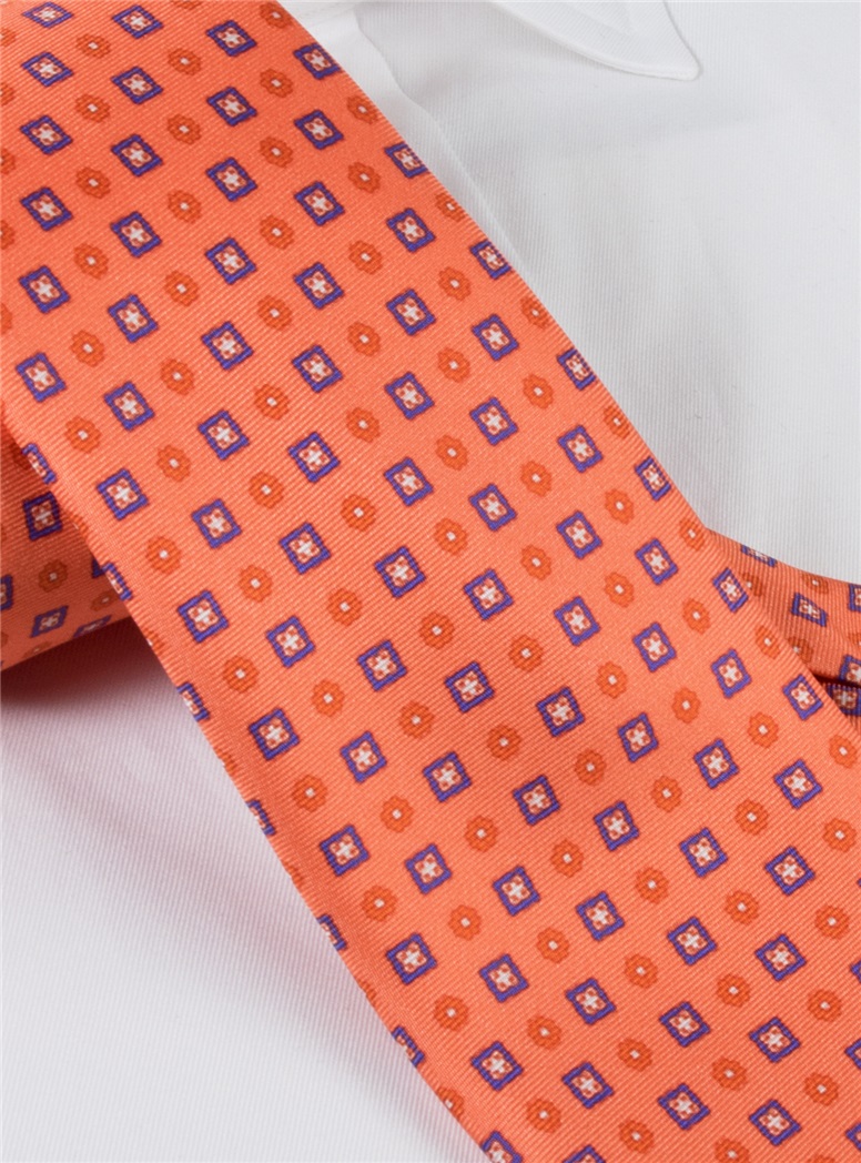 Silk Neat Print Tie in Tangerine