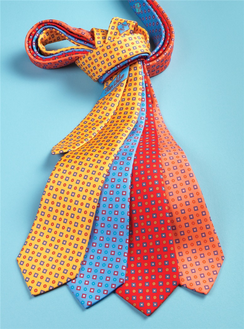 Silk Neat Print Tie in Tangerine