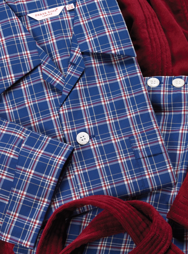 Cotton Check Pajamas in Royal Blue