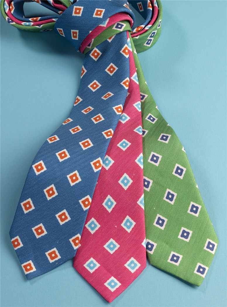 Silk and Linen Diamond Motif Tie in Fern