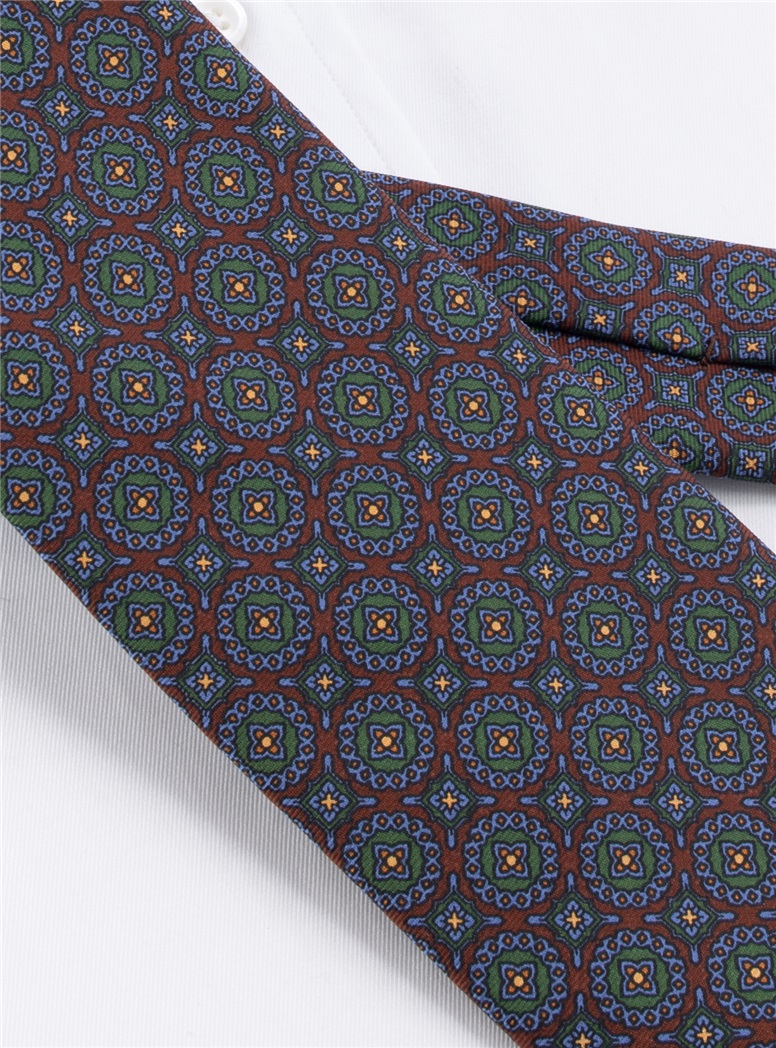 Silk Madder Printed Tie in Brown