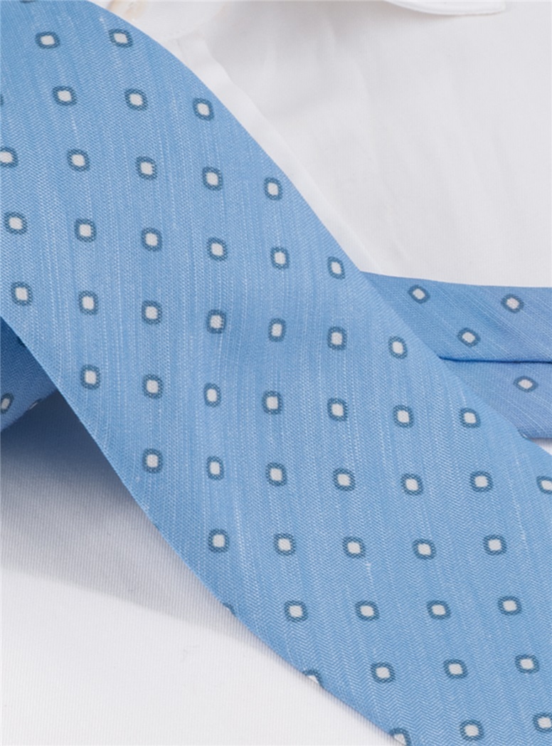 Silk and Linen Dot Tie in Sky