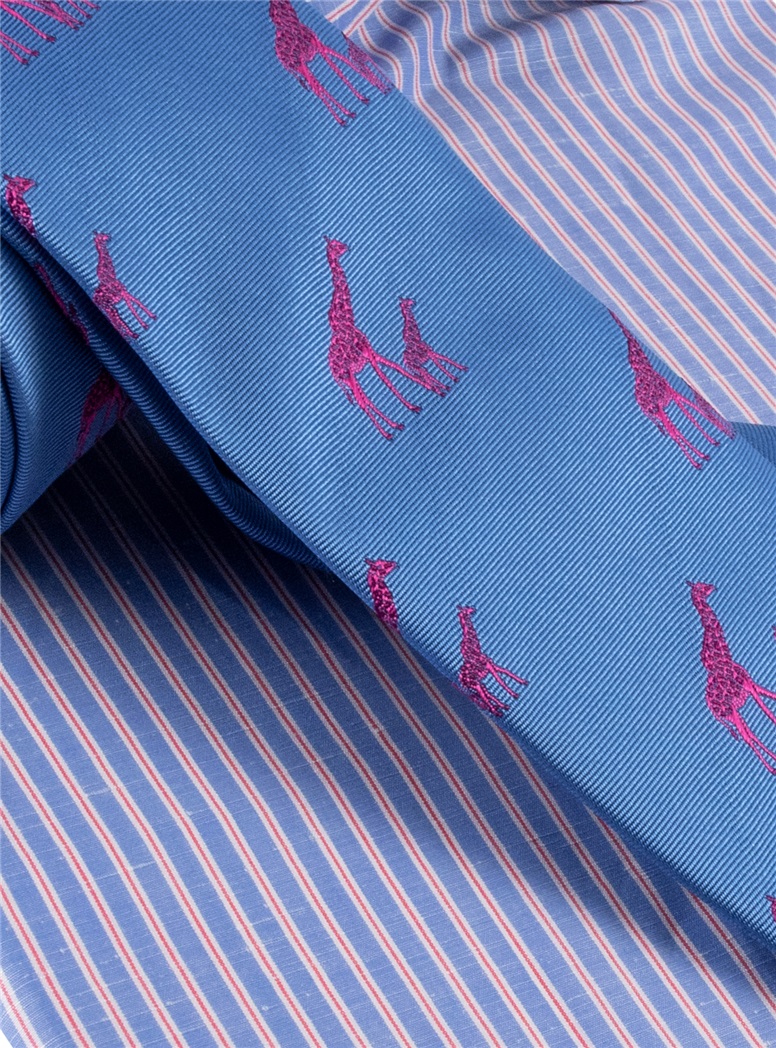 Silk Woven Giraffe Motif Tie in Cornflower