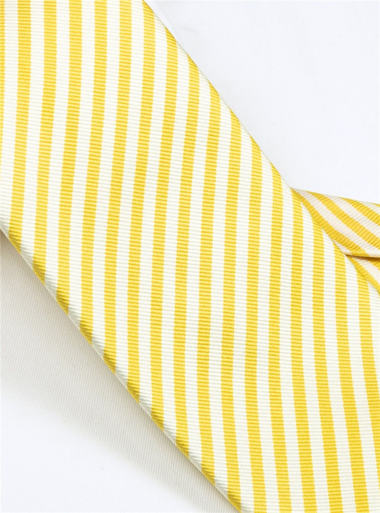 Silk Striped Tie in White and Sun