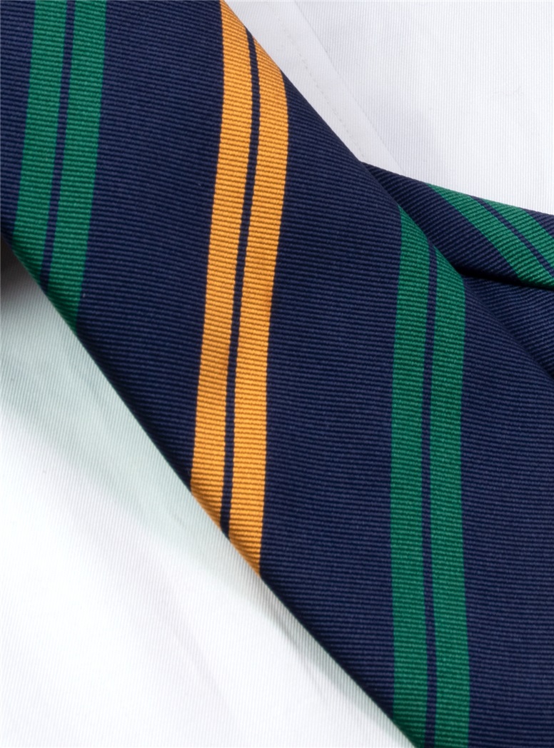 Silk Double Stripe Tie in Navy