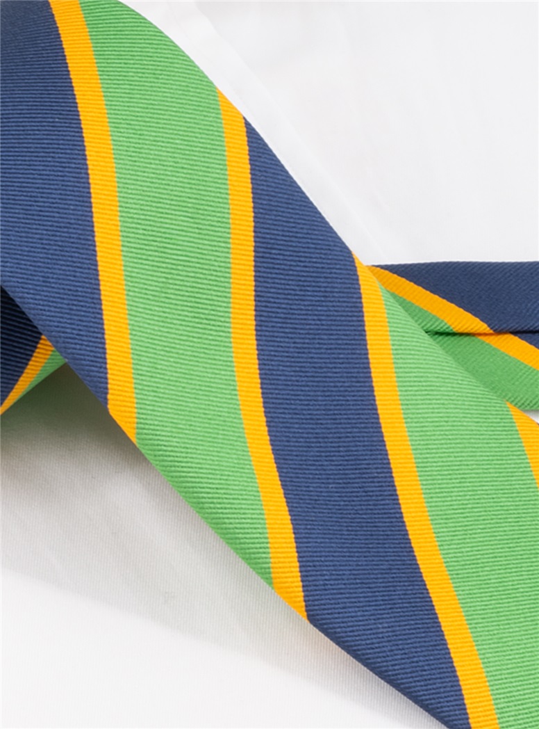 Silk Block Stripe Tie in Grass and Storm Blue