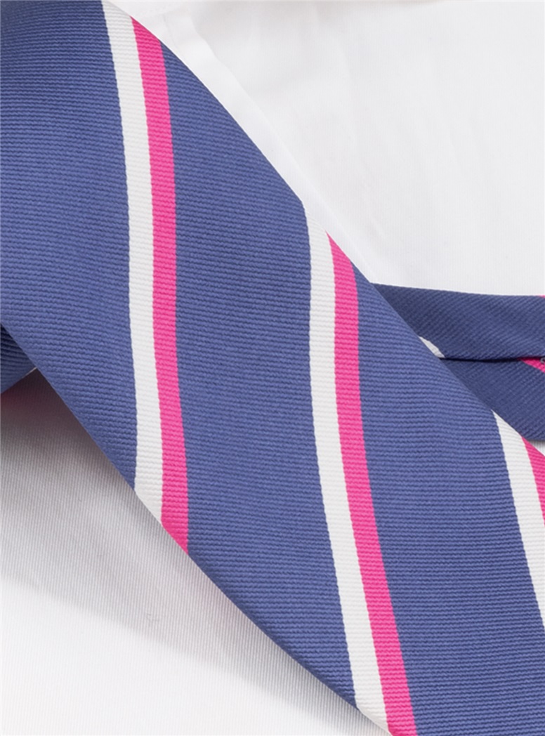 Silk Double Striped Tie in Denim