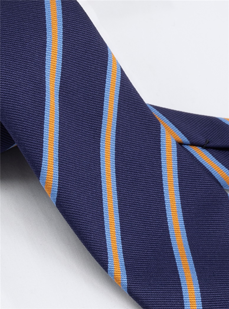 Silk Striped Tie in Navy