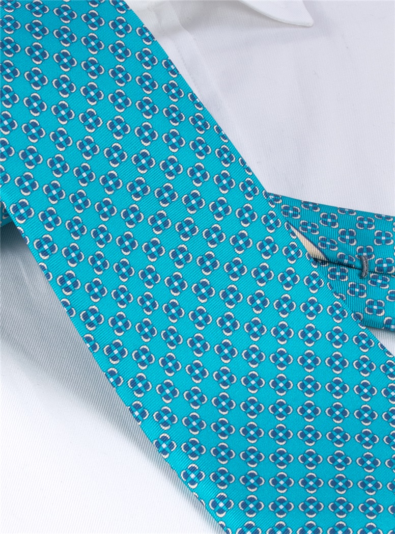 Silk Printed Square Tie in Aqua