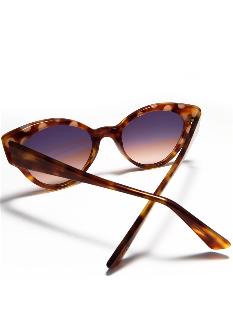Cateye Sunglasses in Amber with Nude Dots
