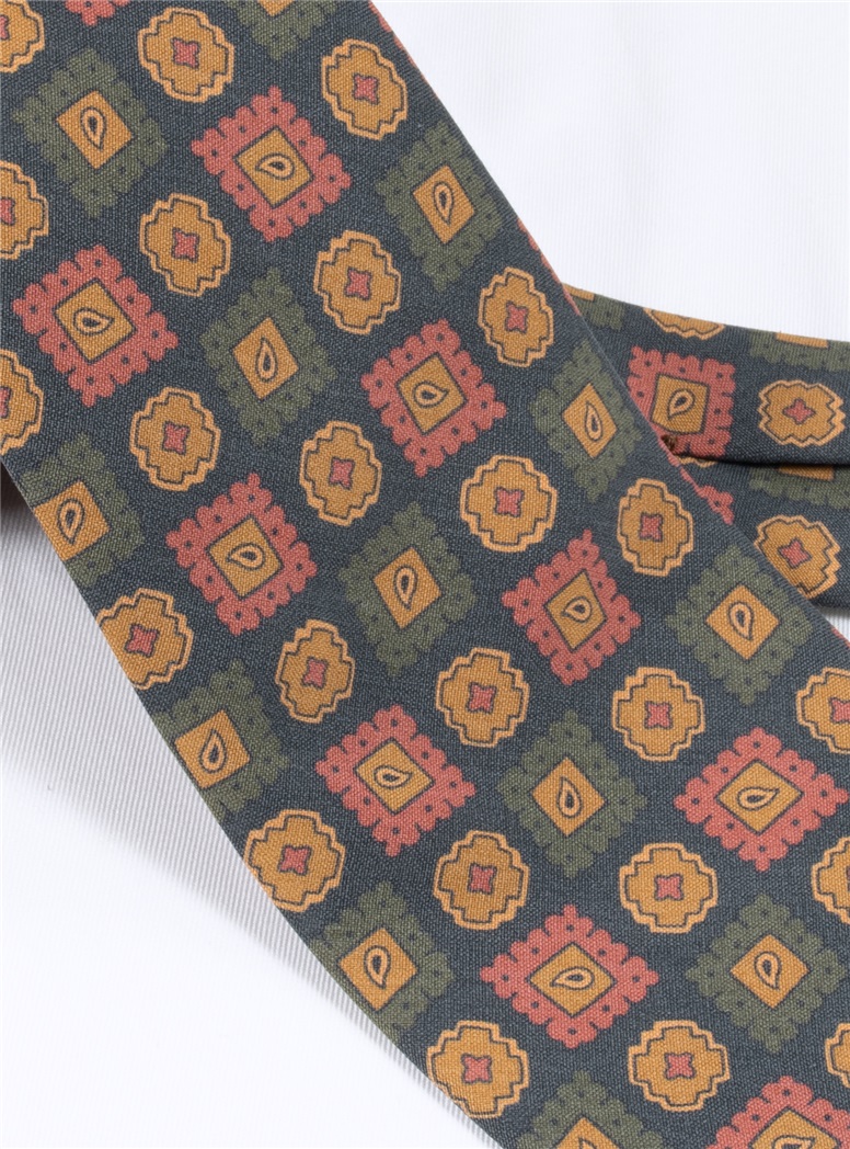 Silk Geometric Motif Tie in Navy