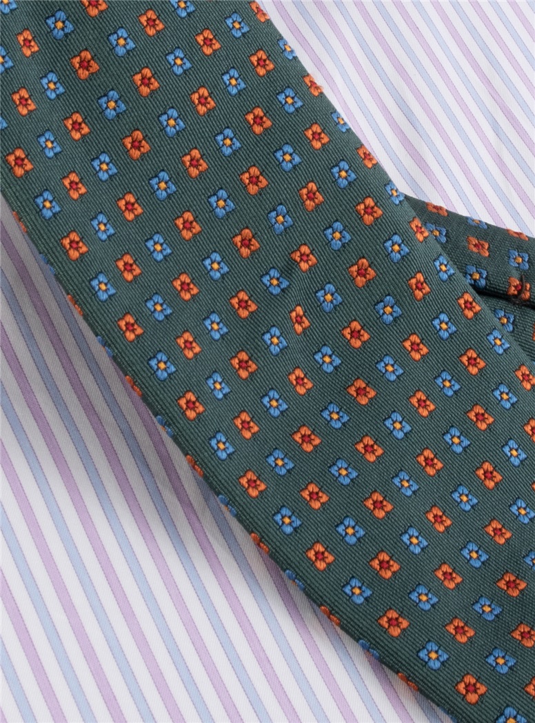 Silk Neat Print Woven Tie in Forest