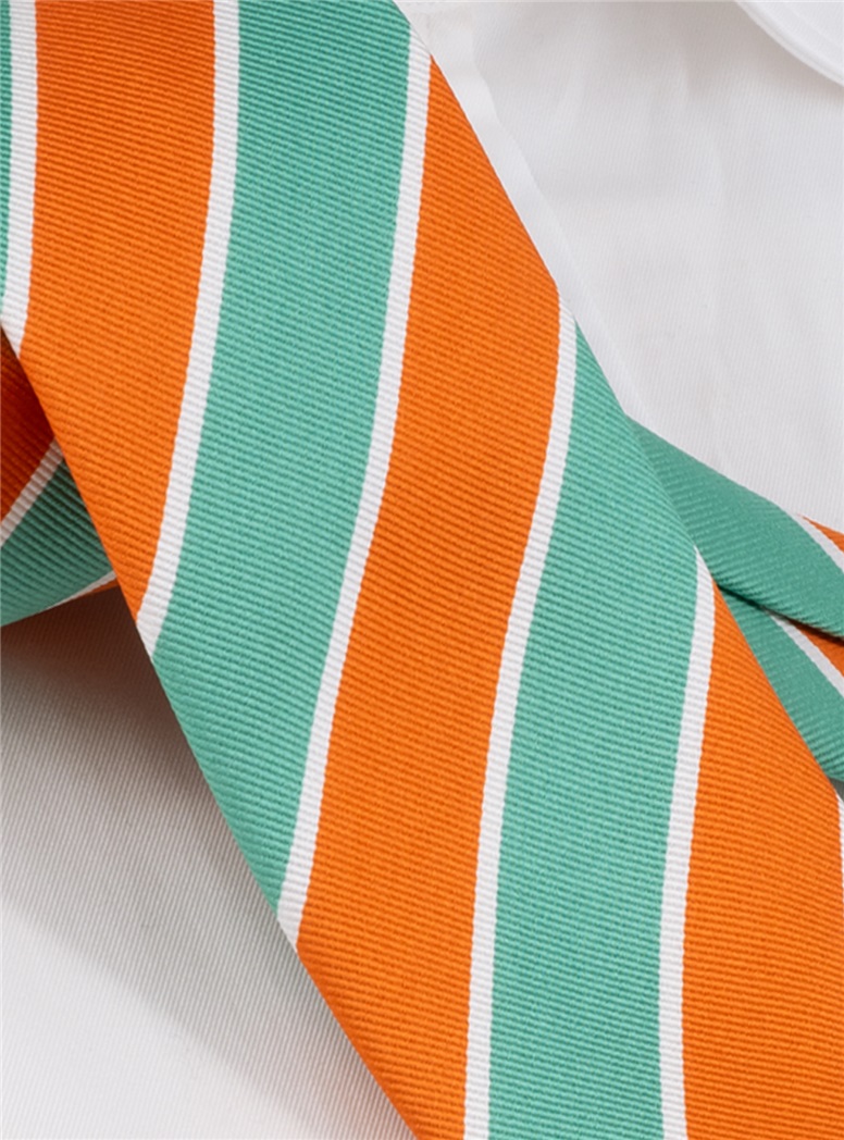 Silk Block Stripe Tie in Bermuda and Copper