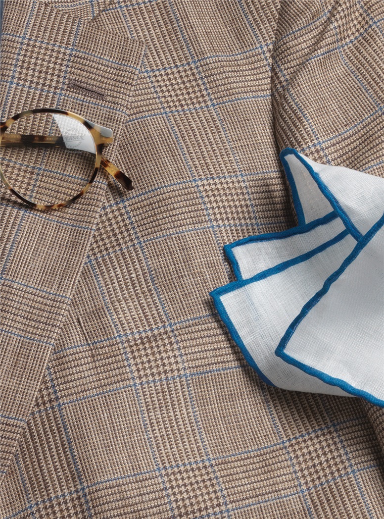 Cream and Brown Glen Plaid Sport Coat with Blue Windowpane