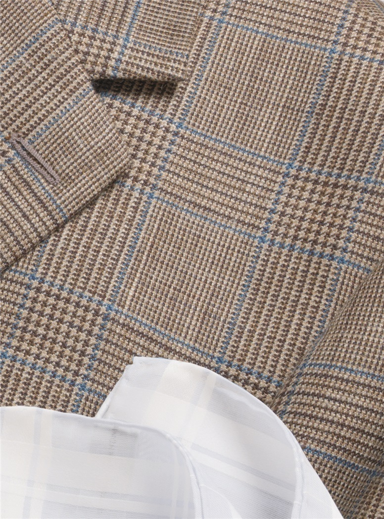 Cream and Brown Glen Plaid Sport Coat with Blue Windowpane