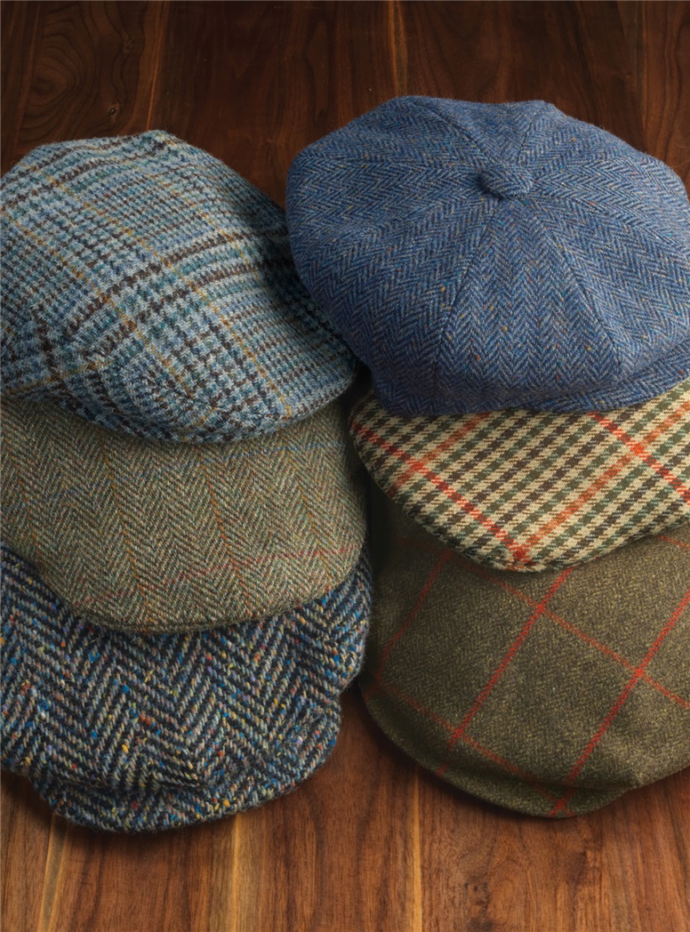 Wool Turnberry Cap in Olive with Fire Windowpanes