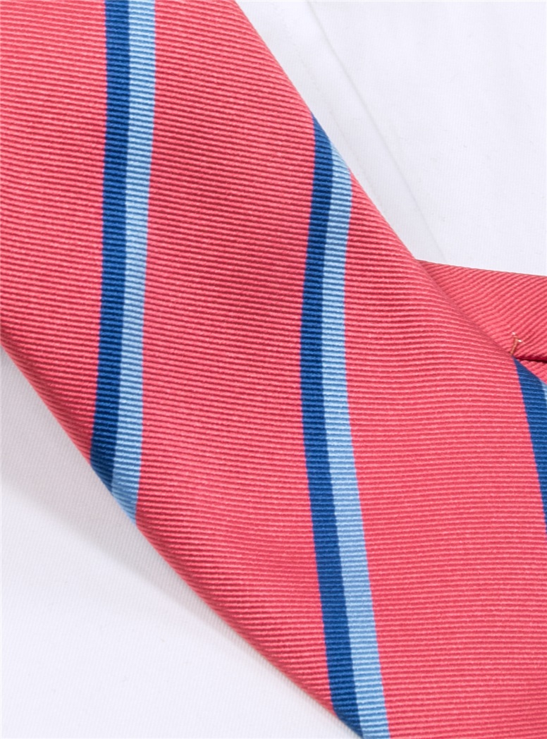 Silk Double Stripe Tie in Strawberry