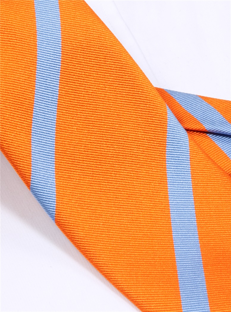 Silk Bar Striped Tie in Orange with Sky