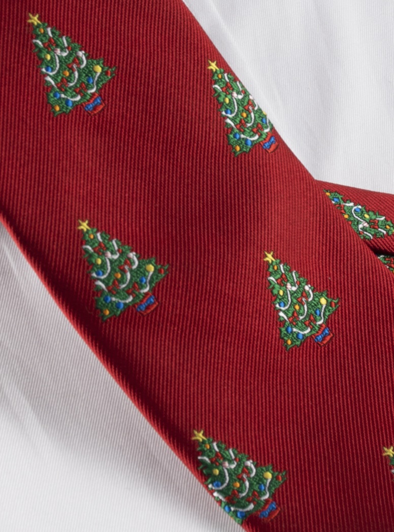 Silk Woven Christmas Tree Tie in Holiday Red