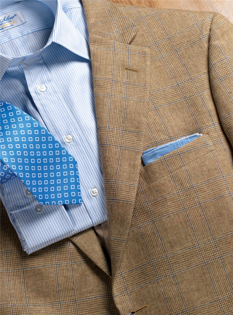 Cream, Straw, and Delicate Blue Glen Plaid Suit
