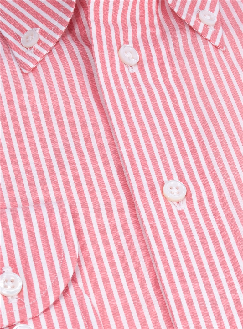 Cotton/Linen Coral and White Stripe Buttondown
