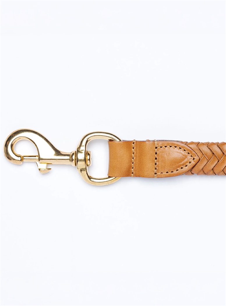 Plaited Leather Dog Lead in Tan
