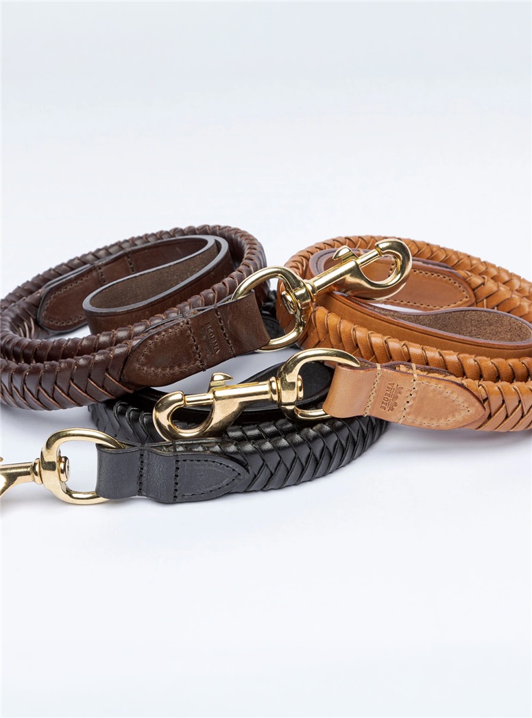 Plaited Leather Dog Lead in Tan