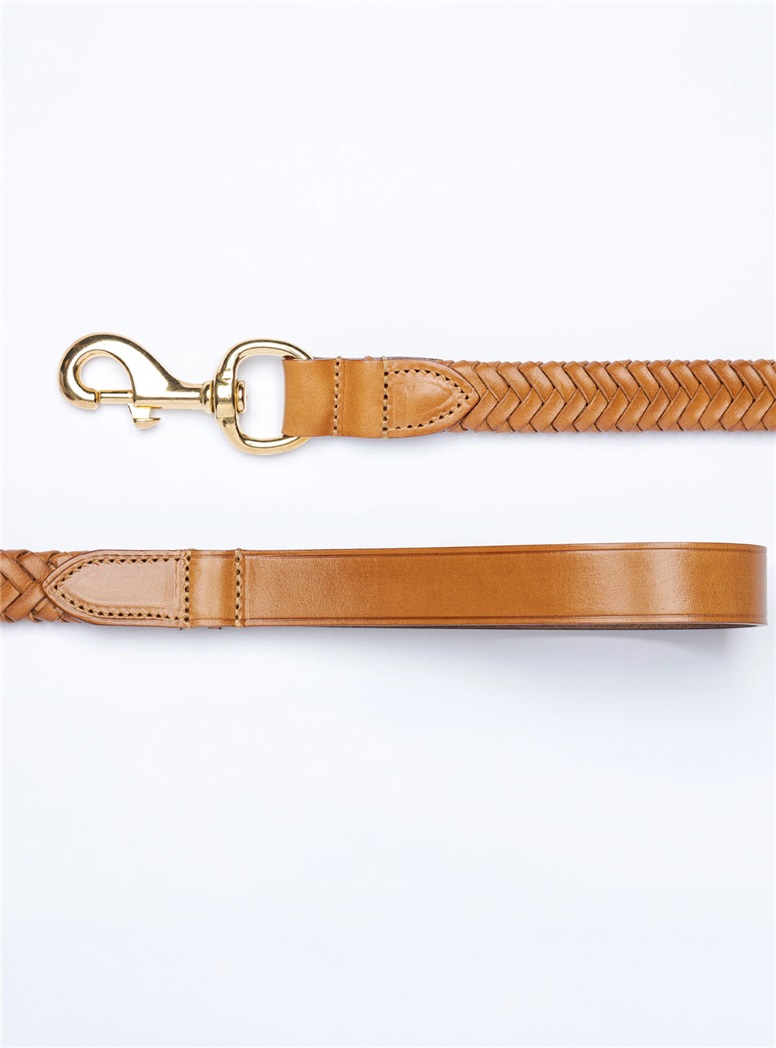 Plaited Leather Dog Lead in Tan