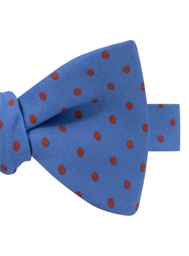 Wool Printed Dots Bow Tie in Cobalt with Rust