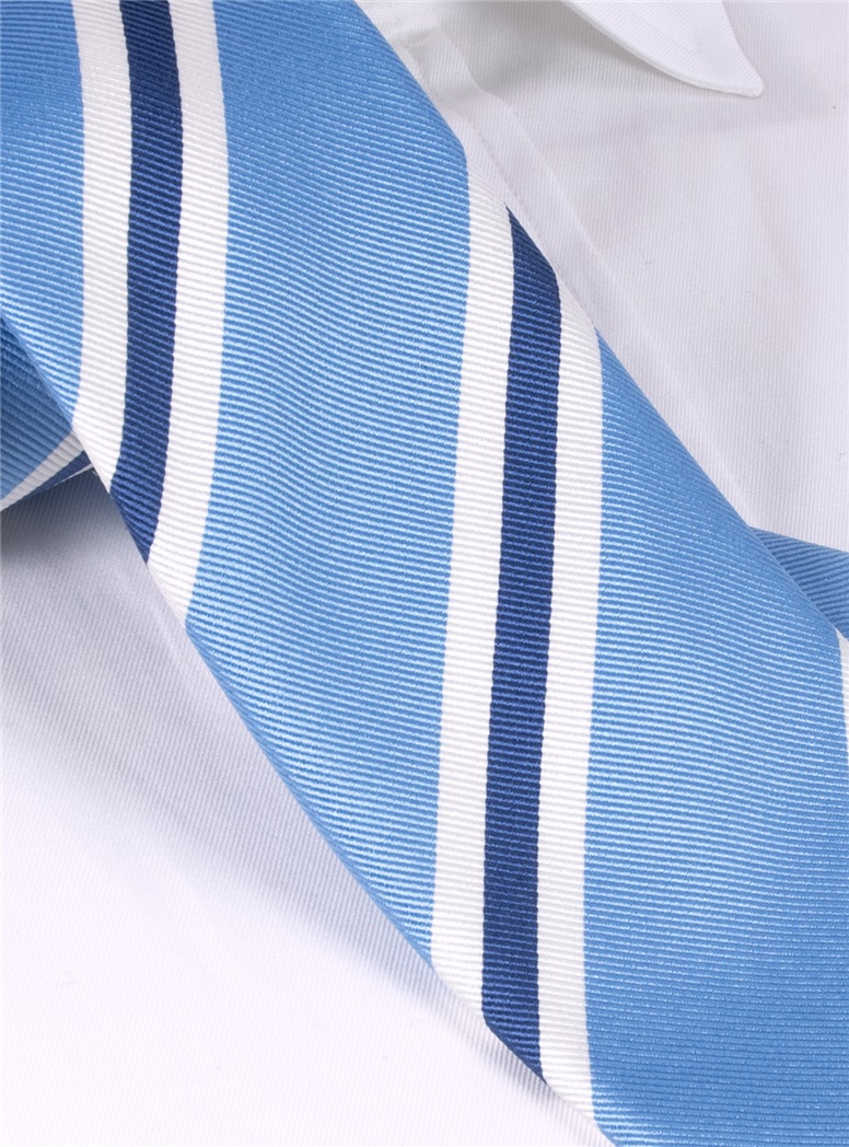 Silk Striped Tie in Cornflower