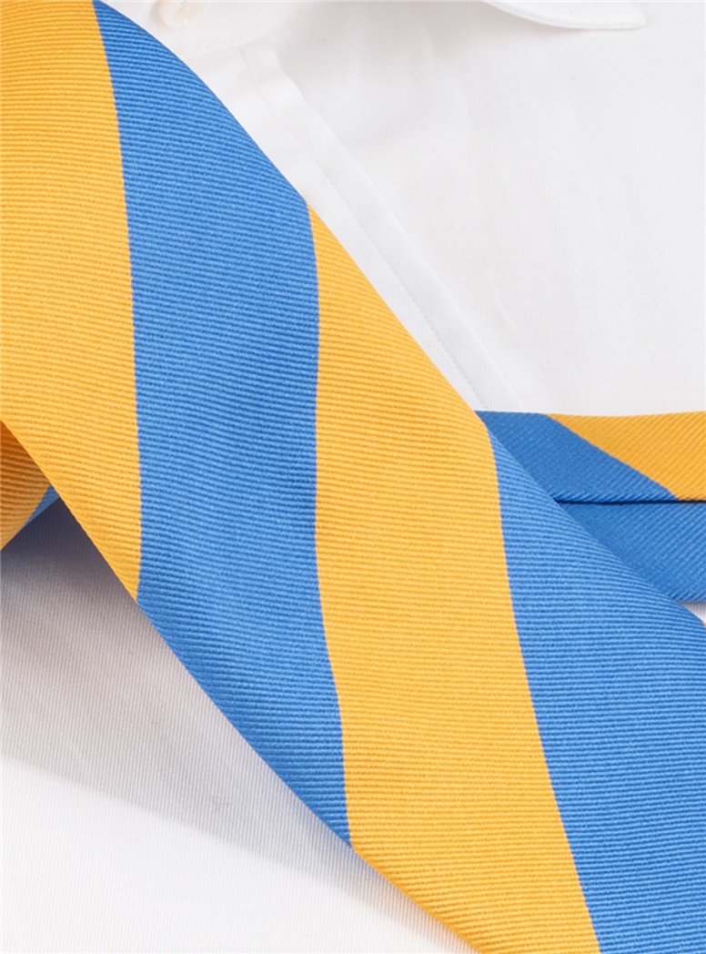 Silk Block Striped Tie in Azul Blue and Canary Yellow